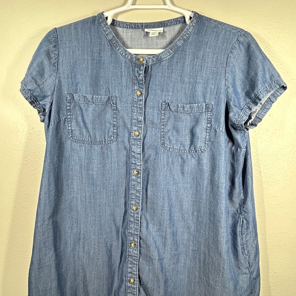 Liz Claiborne Womens XXL Blue Tencel Lyocell Short Sleeve Button Denim Dress